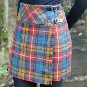 Authentic Shetland Wool Mini Kilt Buchanan Antique Tartan size UK 16 US 12